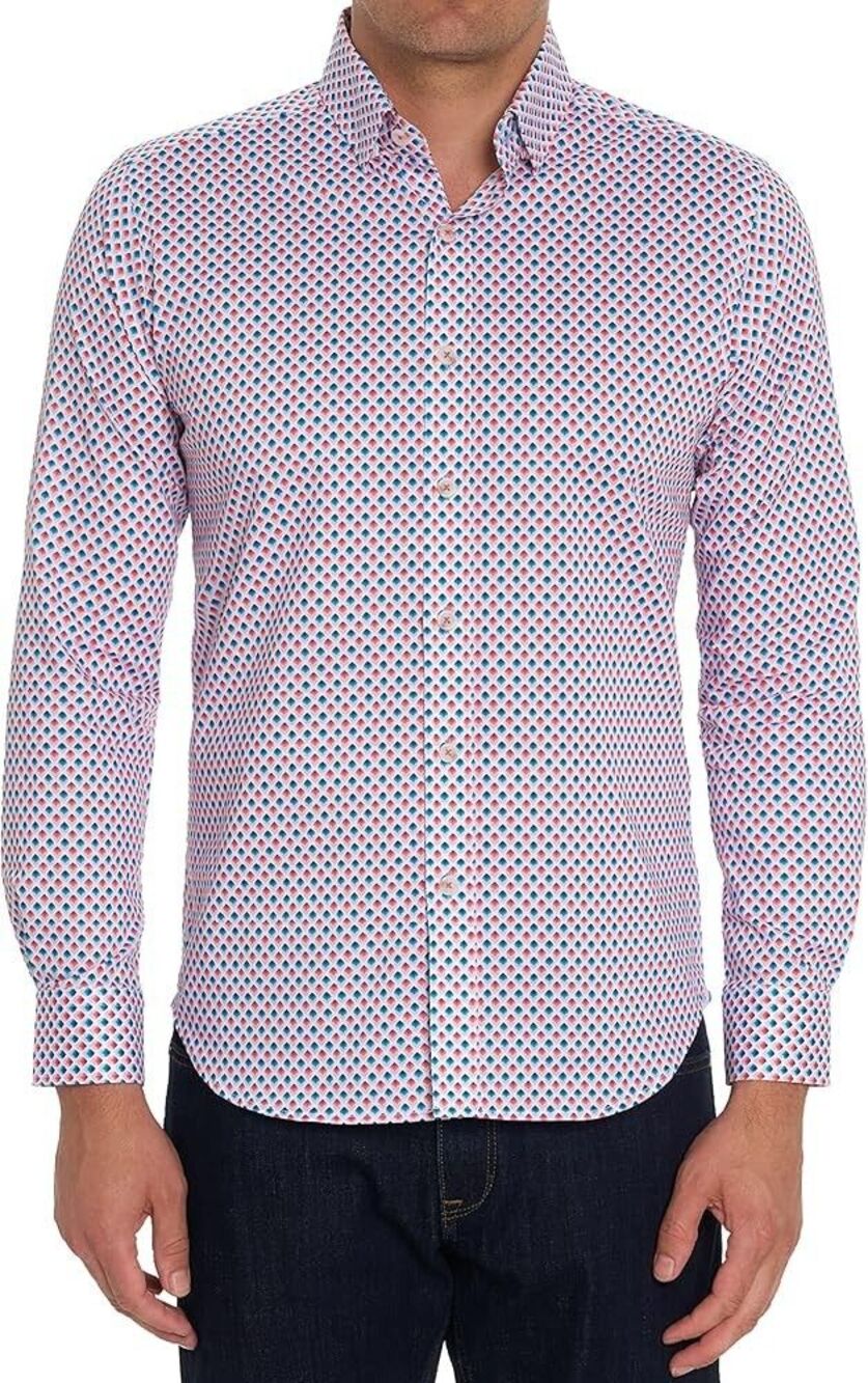 ROBERT GRAHAM Shirt Mens Medium Blue Button Up Long Sleeve Spotted GRAHAM $178